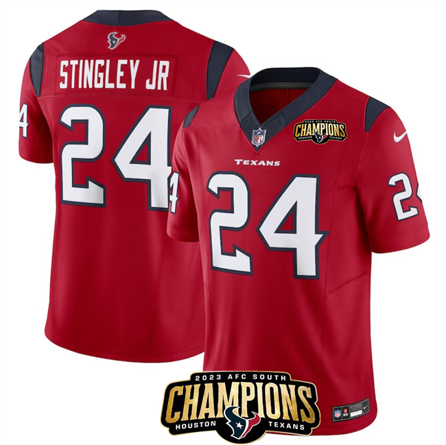 Men's Houston Texans #24 Derek Stingley Jr. Red 2023 F.U.S.E. AFC South Champions Patch Vapor Untouchable Limited Football Stitched Jersey